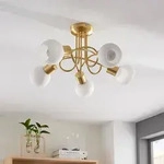 Deckenleuchte Lindby, Elaina, dimmbar, Gold / Messing, f&uuml;r Wohnzimmer, Glas, Modern
