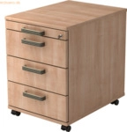 mcbuero.de Rollcontainer 58cm 3 Sch&uuml;be Schloss Streifengriff Nussbaum