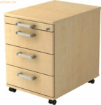 mcbuero.de Rollcontainer 58cm 3 Sch&uuml;be Schloss Chromgriff Ahorn