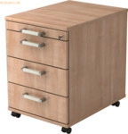 mcbuero.de Rollcontainer 58cm 3 Sch&uuml;be Schloss Chromgriff Nussbaum