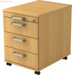 mcbuero.de Rollcontainer 58cm 3 Sch&uuml;be Schloss Chromgriff Buche