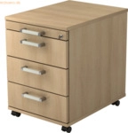 mcbuero.de Rollcontainer 58cm 3 Sch&uuml;be Schloss Chromgriff Eiche