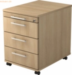 mcbuero.de Rollcontainer 58cm 3 Sch&uuml;be Schloss Relinggriff Eiche