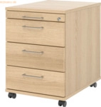 mcbuero.de Rollcontainer 58cm 3 Sch&uuml;be Schloss B&uuml;gelgriff Eiche