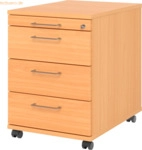 mcbuero.de Rollcontainer 58cm 3 Sch&uuml;be Schloss B&uuml;gelgriff Buche