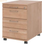 mcbuero.de Rollcontainer 58cm 3 Sch&uuml;be Schloss B&uuml;gelgriff Nussbau
