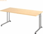 mcbuero.de Schreibtisch C-Fu&szlig; 180x80cm Ahorn/Silber