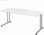 mcbuero.de Schreibtisch C-Fu&szlig; 180x80cm Wei&szlig;/Silber