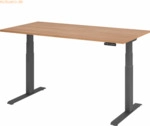mcbuero.de Sitz-Steh-Schreibtisch elektrisch 160x80cm Nussbaum/Silber