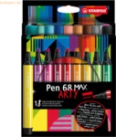 6 x Stabilo Fasermaler Pen 68 Max Keilspitze Etui Arty VE=18 Stifte
