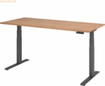 mcbuero.de Sitz-Steh-Schreibtisch elektrisch 180x80cm Nussbaum/Silber