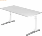 mcbuero.de Schreibtisch C-Fu&szlig; 160x80cm Wei&szlig;/Wei&szlig;-Alu poliert