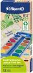 Pelikan Deckfarbkasten K12 eco - 12 Farben + Deckwei&szlig; wei&szlig;/hellblau.