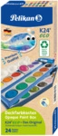 PELIKAN Deckfarbkasten K12 eco - 24 Farben + Deckwei&szlig; hellblau/blau.