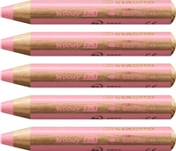Stabilo 880/302-5, 5 x Stabilo Holzfarbstift woody 3 in 1 10mm pastellpink