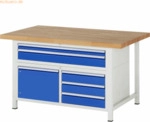 Rau Werkbank 1500x700x840-1040mm 5xSchublade-TA 1xT&uuml;r lichtgrau/enzian