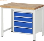 Rau Werkbank 1000x700x840-1040mm 4xSchublade-TA lichtgrau/enzianblau