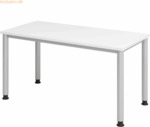 mcbuero.de Schreibtisch 4-Fu&szlig;-rund 140x67cm Wei&szlig;/silber