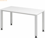 mcbuero.de Schreibtisch 4-Fu&szlig;-rund 140x67cm Wei&szlig;/Silber