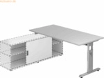 mcbuero.de Anbauschreibtisch T-Fu&szlig; 160x80cm grau/silber