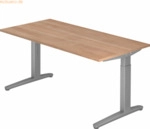 mcbuero.de Schreibtisch C-Fu&szlig; 160x80cm Nussbaum/Silber