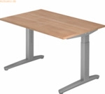 mcbuero.de Schreibtisch C-Fu&szlig; 120x80cm Nussbaum/Silber