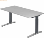 mcbuero.de Schreibtisch C-Fu&szlig; 160x80cm Grau/Graphit-Alu poliert