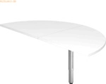mcbuero.de Anbautisch 160x80cm 2xViertelkreis/Fu&szlig; eckig Wei&szlig;/Silber