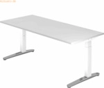 mcbuero.de Schreibtisch C-Fu&szlig; 180x80cm Wei&szlig;/Wei&szlig;-Alu poliert