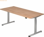 mcbuero.de Sitz-Steh-Schreibtisch elektrisch 180x80 -127cm Nussbaum/Si
