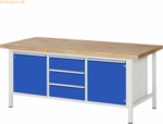Rau Werkbank 2000x900x840-1040mm 3xSchublade-TA 2xT&uuml;r lichtgrau/enzian