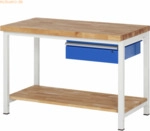 Rau Werkbank 1250x700x840-1040mm 1xSchublade-TA lichtgrau/enzianblau