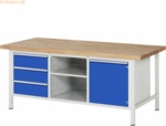 Rau Werkbank 2000x900x840-1040mm 3xSchublade-TA 1xT&uuml;r lichtgrau/enzian