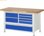 Rau Werkbank 1500x700x840-1040mm 7xSchublade-TA lichtgrau/enzianblau
