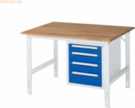 Rau Arbeitstisch 1250x1000x910-1230 4xSchub B-Platte 25mm lichtgrau/en