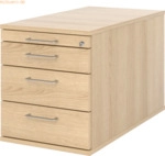 mcbuero.de Rollcontainer 80cm 3 Schub Schloss B&uuml;gelgriff Eiche