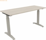 Soennecken Schreibtisch Kufe Quadrat B1400xT600xH650-850 silber/Akazie