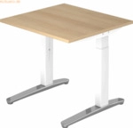 mcbuero.de Schreibtisch C-Fu&szlig; 80x80cm Eiche/Wei&szlig;-Alu poliert
