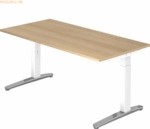 mcbuero.de Schreibtisch C-Fu&szlig; 160x80cm Eiche/Wei&szlig;-Alu poliert