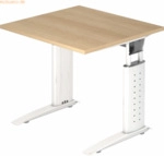 mcbuero.de Schreibtisch C-Fu&szlig; 80x80cm Eiche/Wei&szlig;