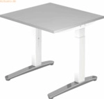 mcbuero.de Schreibtisch C-Fu&szlig; 80x80cm Grau/Wei&szlig;-Alu poliert