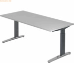 mcbuero.de Schreibtisch C-Fu&szlig; 180x80cm Grau/Graphit-Alu poliert