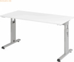 mcbuero.de Schreibtisch C-Fu&szlig; 140x67cm Wei&szlig;/Silber