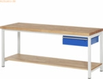 Rau Werkbank 2000x700x840-1040mm 1xSchublade-TA lichtgrau/enzianblau