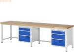 Rau Werkbank 3000x700x840-1040mm 6xSchublade-TA lichtgrau/enzianblau