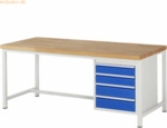 Rau Werkbank 2000x900x840-1040mm 4xSchublade-TA lichtgrau/enzianblau