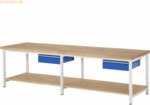 Rau Werkbank 3000x900x840-1040mm 2xSchublade-TA lichtgrau/enzianblau