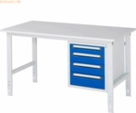 Rau Arbeitstisch 1500x800x760-1080 4xSchub M-Platte 22mm lichtgrau/enz