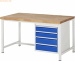Rau Werkbank 1500x900x840-1040mm 4xSchublade-TA lichtgrau/enzianblau