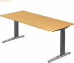 mcbuero.de Schreibtisch C-Fu&szlig; 180x80cm Buche/Graphit-Alu poliert